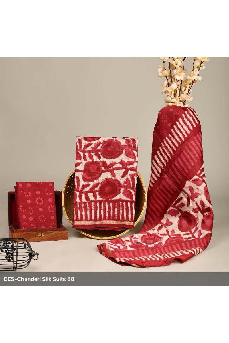 Chanderi Cotton Silk Suits - Traditional blend