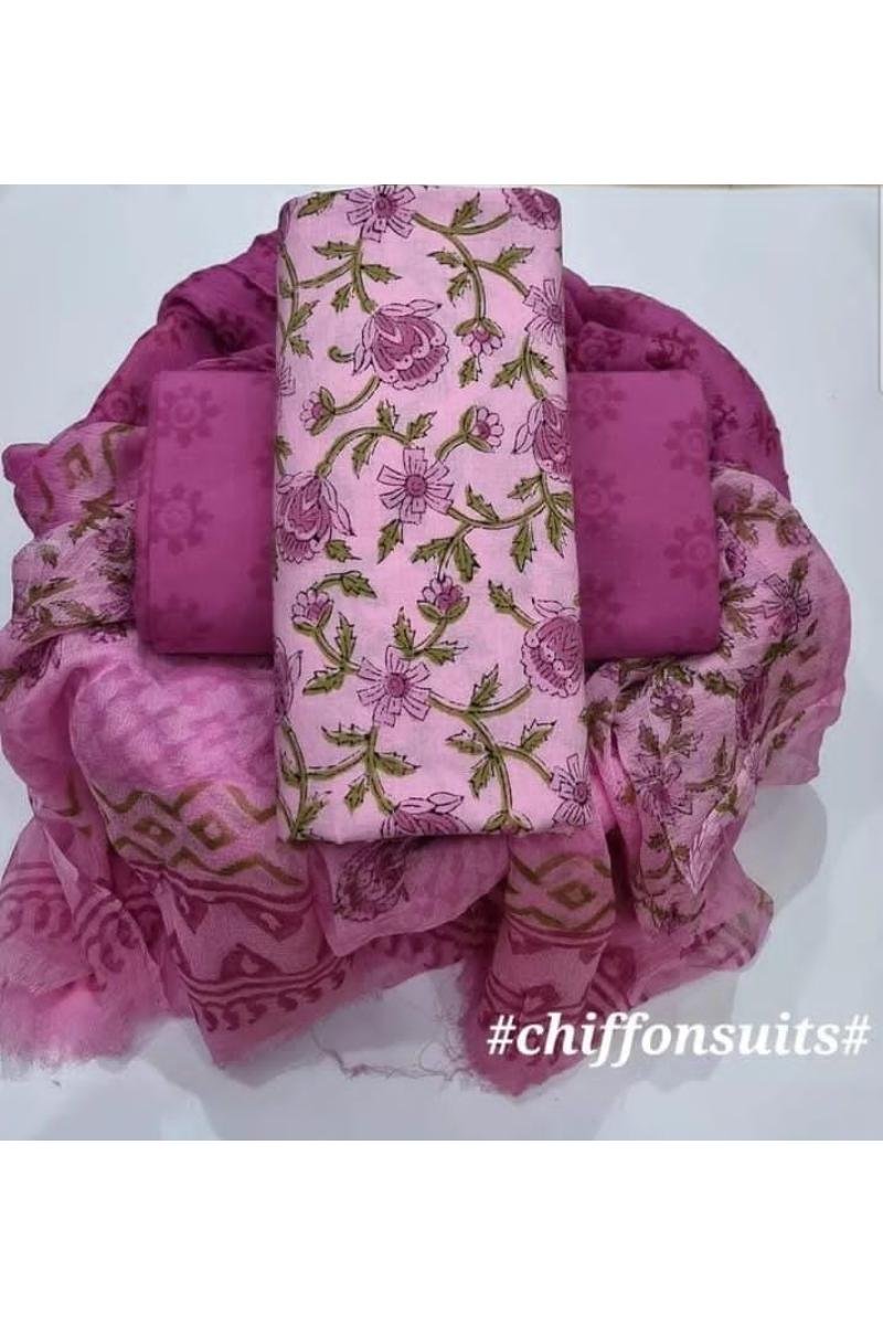 Chiffon Dupatta Cotton Suits - Elegant look