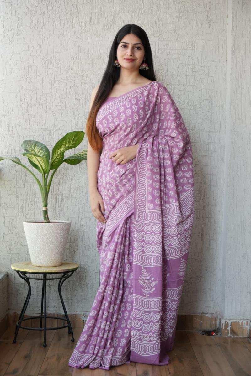 Soft Mulmul Hand Block Printed Sarees
