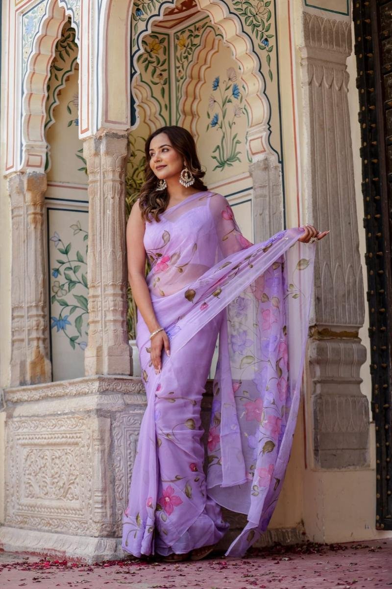 Designer Hand Painted Chiffon Sarees