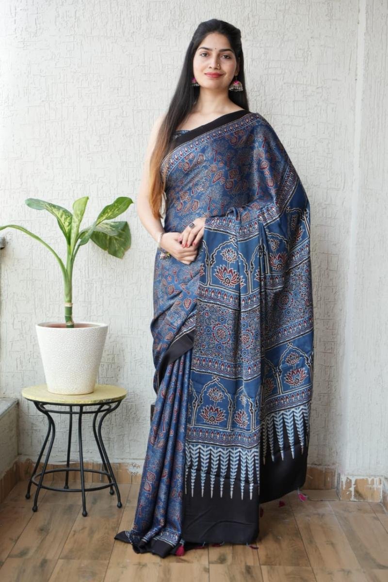 Exquisite Ajrakh Print Modal Silk Saree
