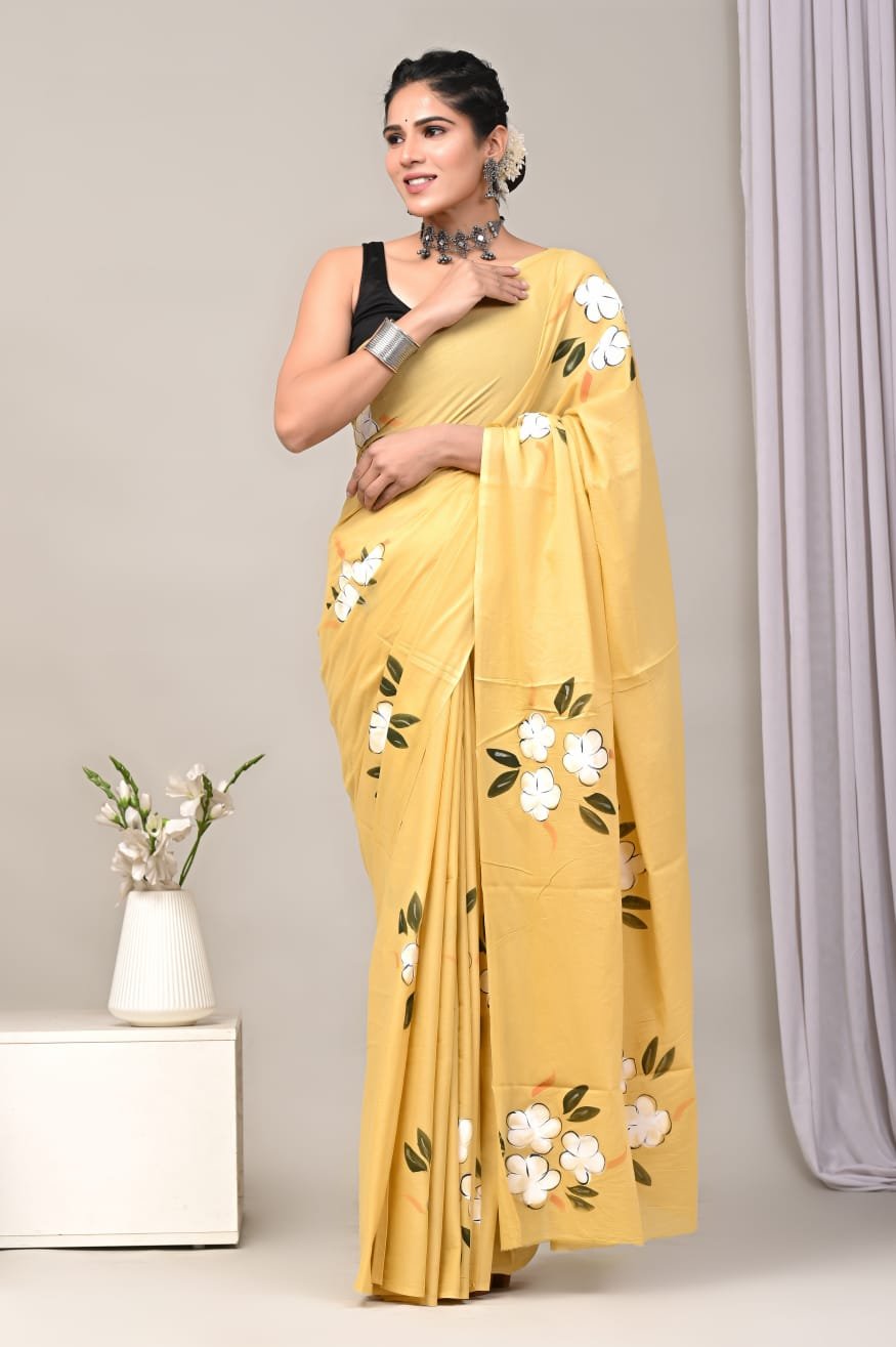 Hand Painted Mulmul Cotton Saree Bulk
