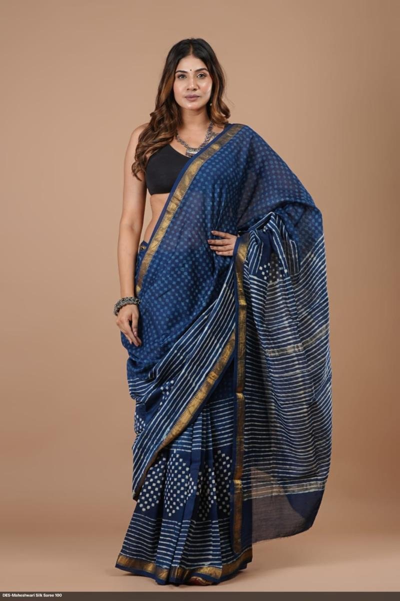 Indigo Maheshwari Silk Saree Wholesale