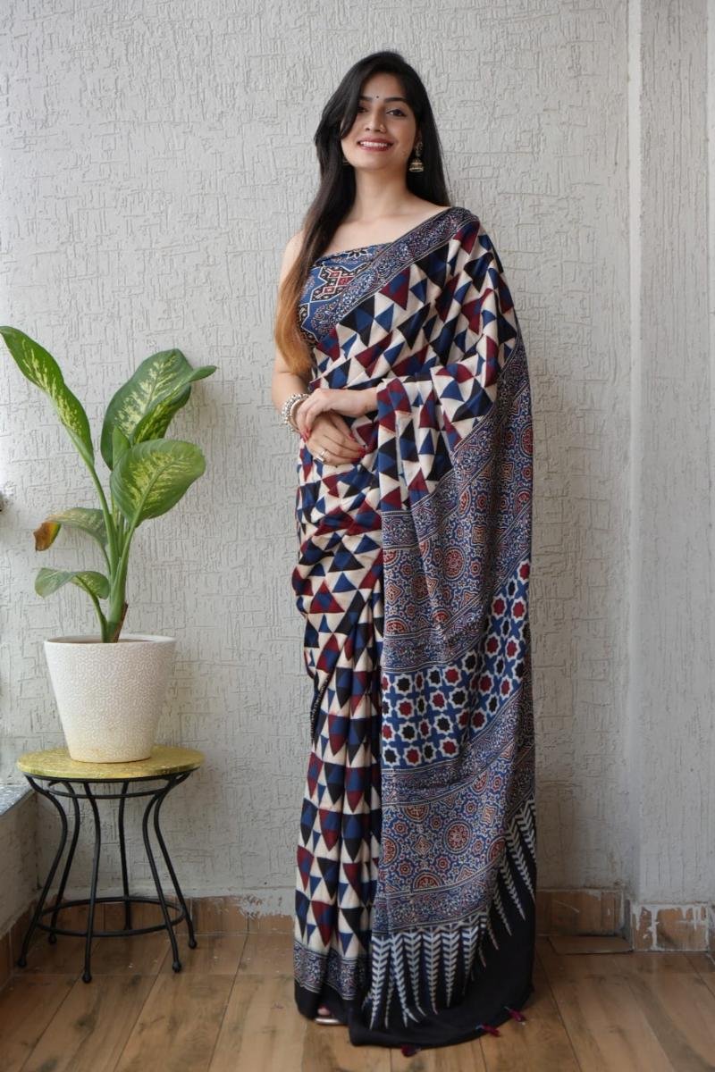 Kutch Ajrakh Modal Silk Saree