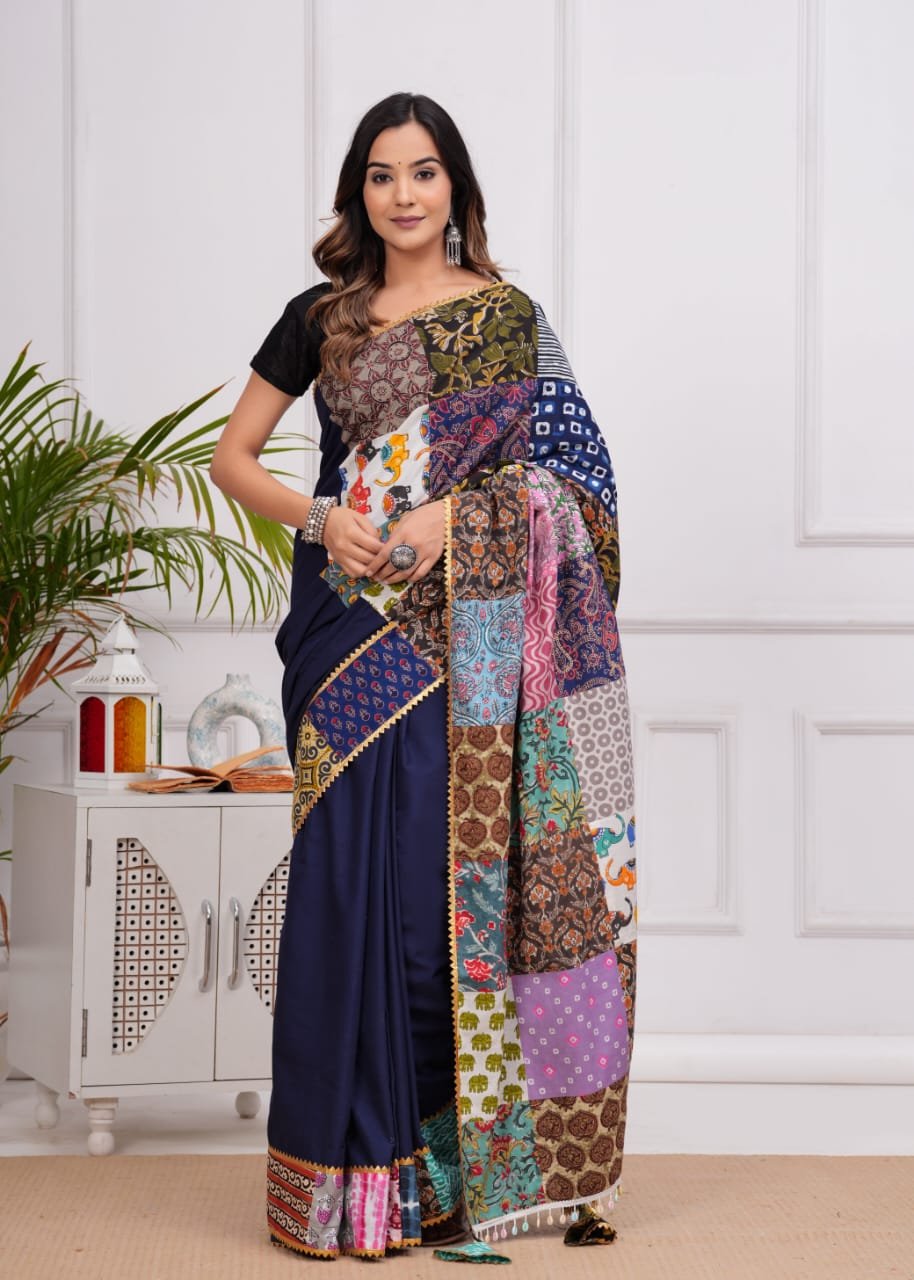 Wholesale Patchwork Mulmul Cotton Saree