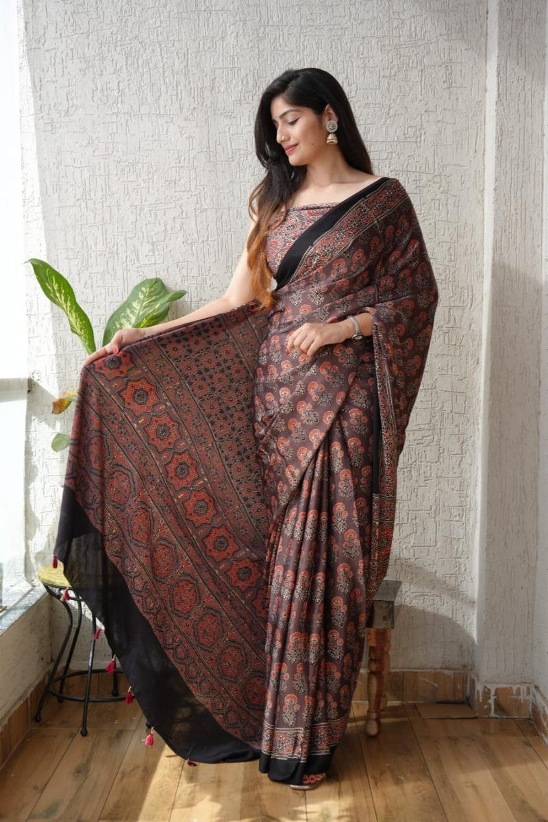 Traditional Ajrakh Modal Silk Saree Manufacturer